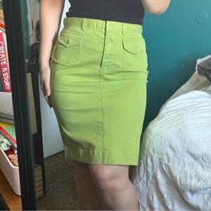 Jones New York Green Stretch Pencil Button Up Clean Girl Minimalist Office Skirt